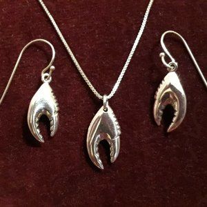 Solid Sterling Silver Lobster Claw Earring & Necklace Set
